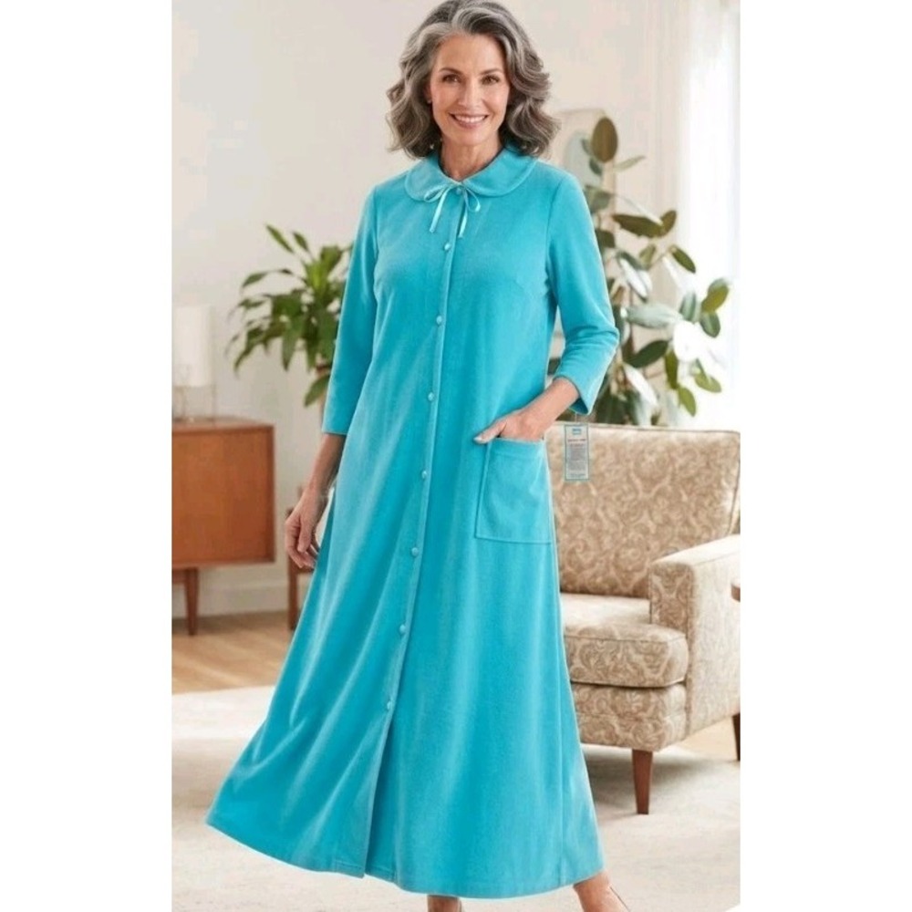 Vintage NWT 70s Sears At Home Wear Robe Womens 18  Blue Long Lounge Housecoat